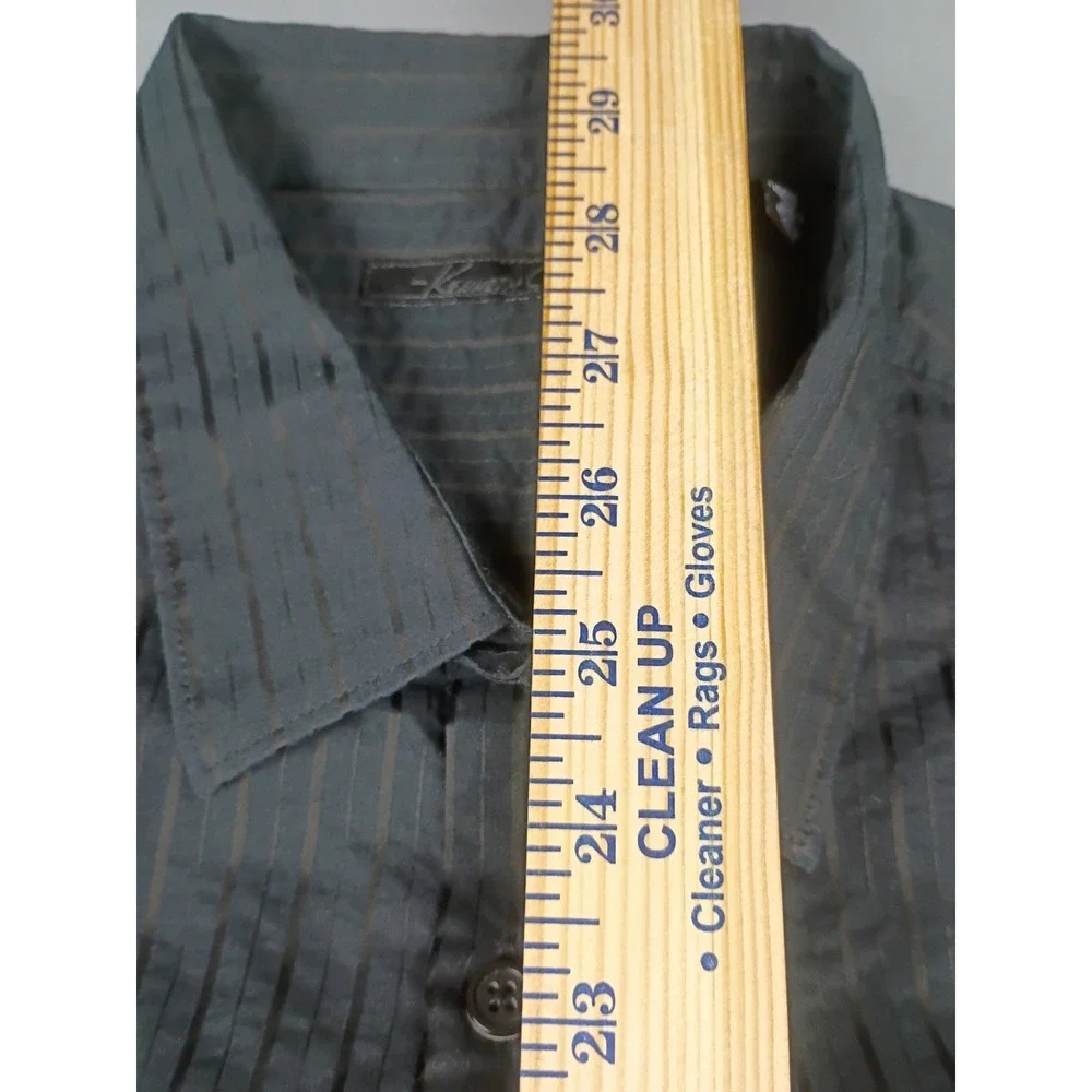 Kenneth Cole Reaction Mens XL Black Striped Textured Button Down Shirt L/S
